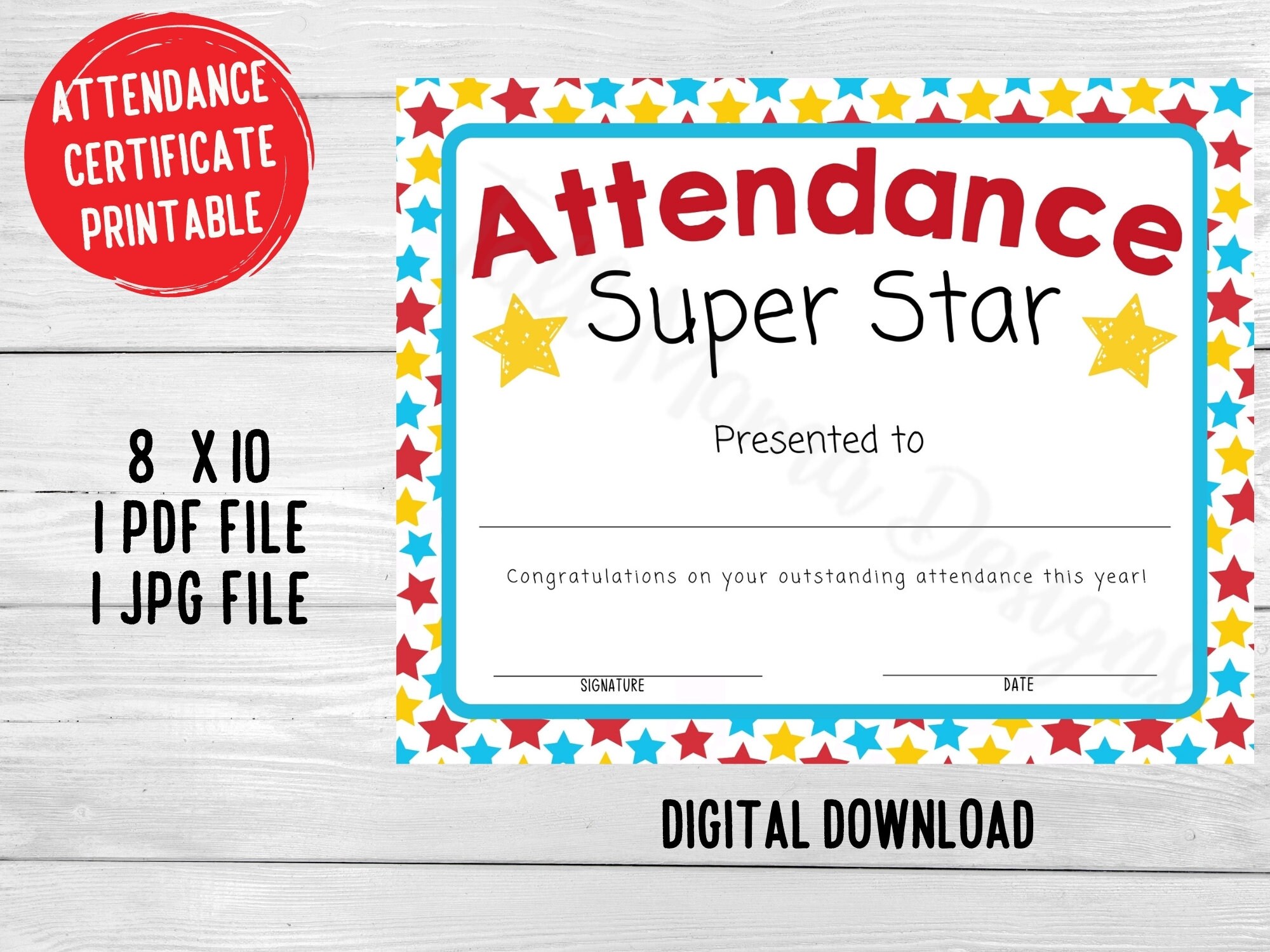Attendance Award Certificate Printable Perfect Attendance Etsy UK