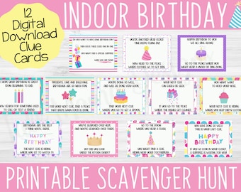 Indoor verjaardag speurtocht aanwijzingen, afdrukbare speurtocht, indoor verjaardag schattenjacht, verjaardagsactiviteit, verjaardagsspel, digitaal