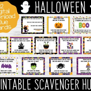 Tarjetas de pistas de búsqueda del tesoro de Halloween, Búsqueda del tesoro imprimible, Búsqueda del tesoro de tarjetas de pistas, Actividad de Halloween, Juego de Halloween, Digital