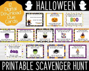 Halloween Scavenger Hunt Clue Cards, Printable Scavenger Hunt, Clue Cards Treasure Hunt, Halloween Activity, Halloween Game, Digital