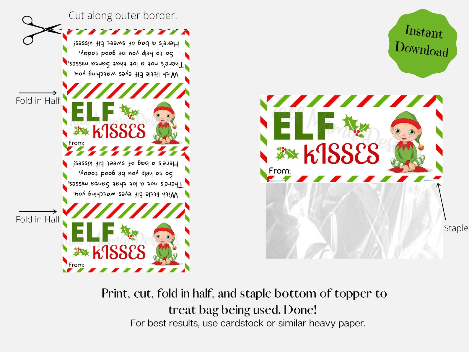 ELF Kisses Treat Bag Christmas Toppers Printable Christmas | Etsy