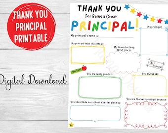 Thank You Principal Printable, Principal Appreciation Printable, Classroom Activity, Principal Questionnaire, Printable for Kids, Digital