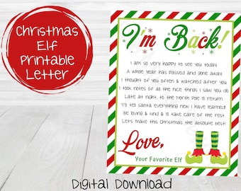 Christmas Elf Printable Letter, I'm Back Christmas Elf Letter, Elf Letter to Kids, Elf Arrival Letter, Welcome Back Elf Printable