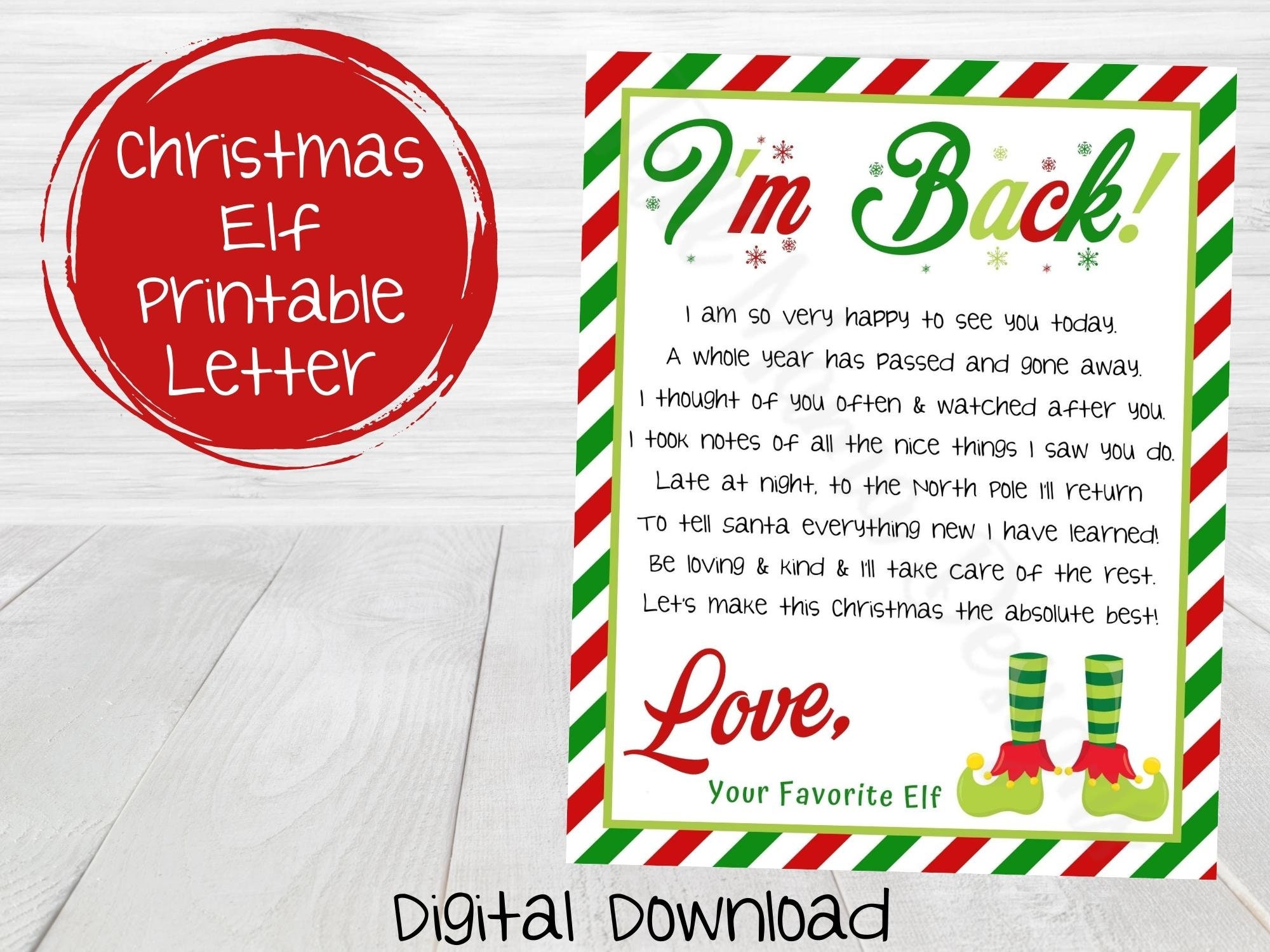 Christmas Elf Printable Letter I'm Back Christmas Elf Etsy Canada