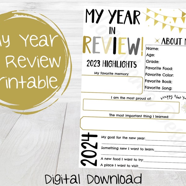 My Year In Review Printable, New Year Student Printable, Classroom Activity, 2024 Student Questionnaire, Printable for Kids, Digital