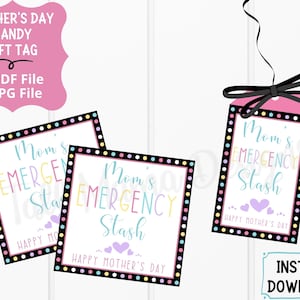 Mom&#39;s Emergency Stash Printable Gift Tag, Mother&#39;s Day Gift Tag, Candy Gift Tag, Digital Gift Tag for Mom, Candy Gift Label, Mother&#39;s Day
