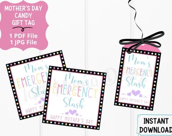 Mom's Emergency Stash Afdrukbare Gift Tag, Moederdag Gift Tag, Candy Gift Tag, Digitale Gift Tag voor moeder, Candy Gift Label, Moederdag