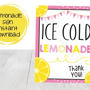 Ice Cold Lemonade Printable Sign, Lemonade Stand Printable, Lemonade Digital Sign, Lemonade Theme Event Printable, Lemonade Summer Printable