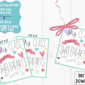 Ma classe est pleine de cartes imprimables Sweethearts, étiquette-cadeau de la Saint-Valentin, carte de la Saint-Valentin de l'enseignant, cartes de la Saint-Valentin pour la salle de classe, numérique