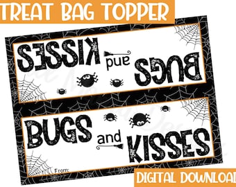 Bugs and Kisses Treat Bag Topper, Halloween Treat Bag Topper, Printable Halloween Treat Topper, Halloween Goodie Bag Topper, Digital Topper