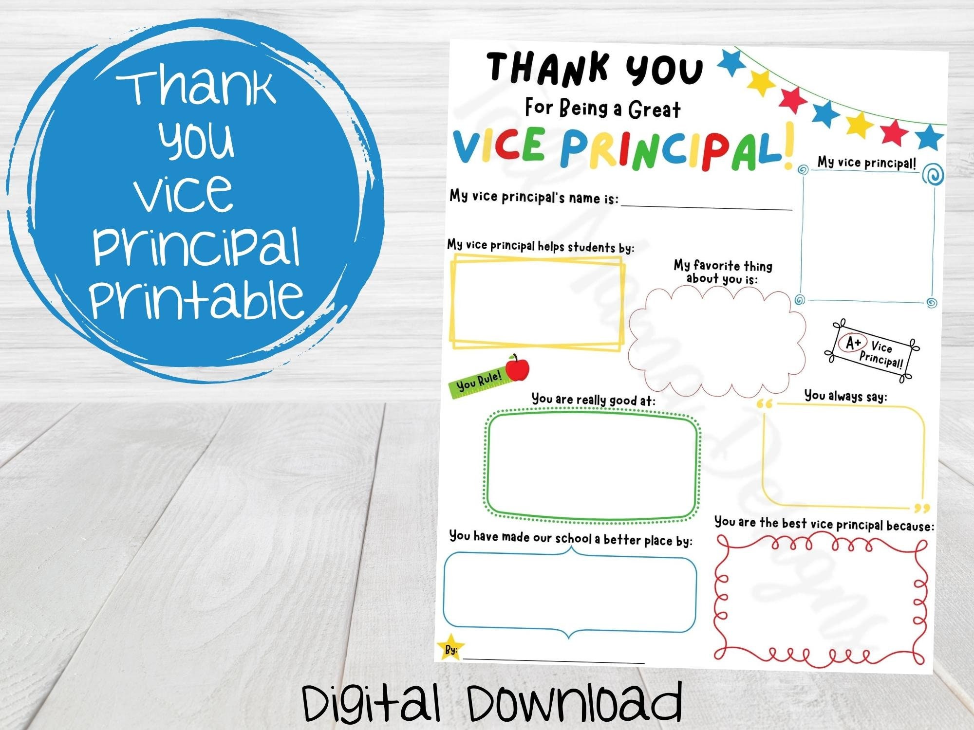 Thank You Vice Principal Printable, Vice Principal Appreciation Printable, Classroom Activity, Vice Principal Questionnaire, Digital