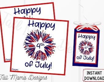 Happy 4th of July Printable Gift Tag, Digital 4th of July Tag, Printable Gift Tag, Firecracker Gift Tag, Digital, Red, White, & Blue Tag