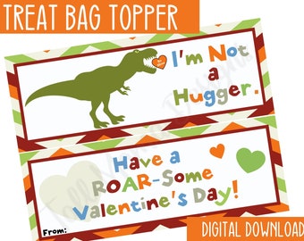 Dinosaur Valentine's Treat Bag Topper, Valentine's Day Treat Bag Topper, Classroom Favor Bag, Goody Bag Topper, Boy Valentine, Digital