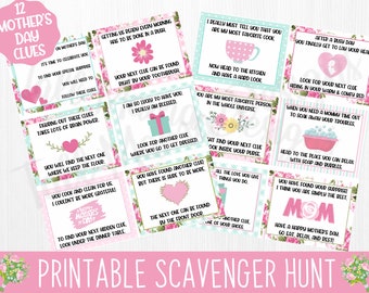 Mother's Day Printable Scavenger Hunt, Mother's Day Clue Cards, Digital Mother's Day Game, Mother's Day Treasure Hunt, Digital Download