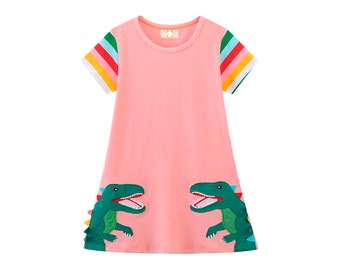Girls Dinosaur Dress, Girls Short Sleeve Dress