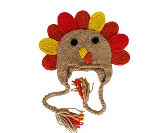 Turkey Knit Baby Hat, Thanksgiving Beanie, Fall Baby Hat, Kids Turkey Hat, Handmade Thanksgiving Hat