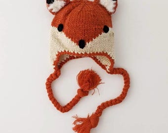Fox Knit Hat, Fox Knit Beanie, Kids Fall Knit Hat, Gender Neutral Knit Hat, Ages 2-6