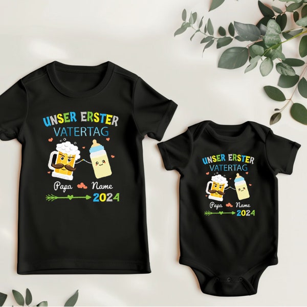 Personalisierte Unser Erster Vatertag Shirt, Baby Bodysuit