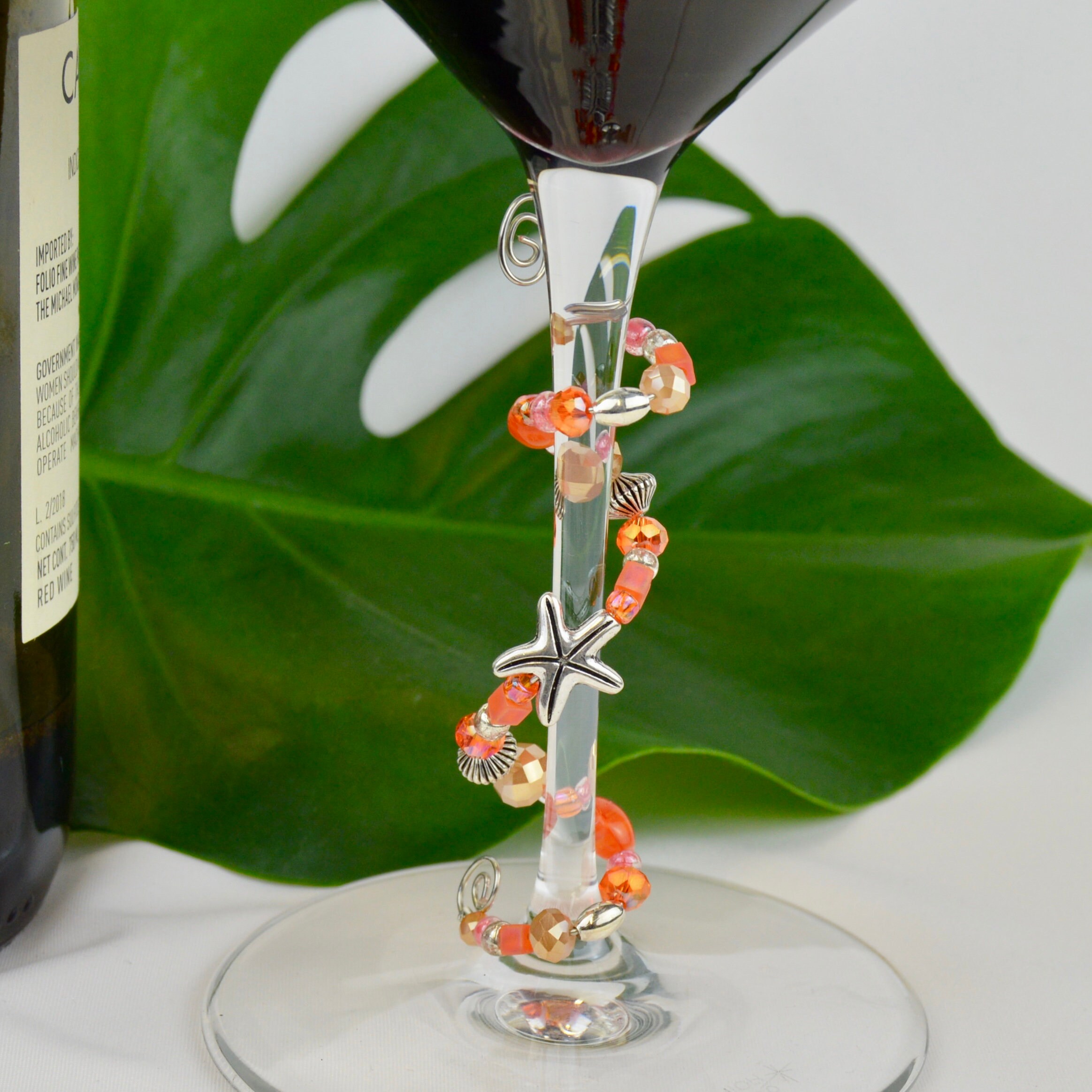 Orange Stemware Gemwineglass Charm With Faceted Glass and Metal Beads