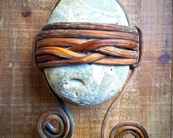 Featured listing image: Uplifted Stone - XL, Zen Rock Wrap, Meditation Stone, Kelp Fiber Wrapped Rock