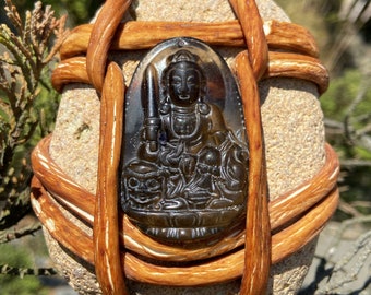 Piedra bodhisattva - M, envoltura de roca zen, piedra de meditación, roca envuelta en fibra de algas marinas