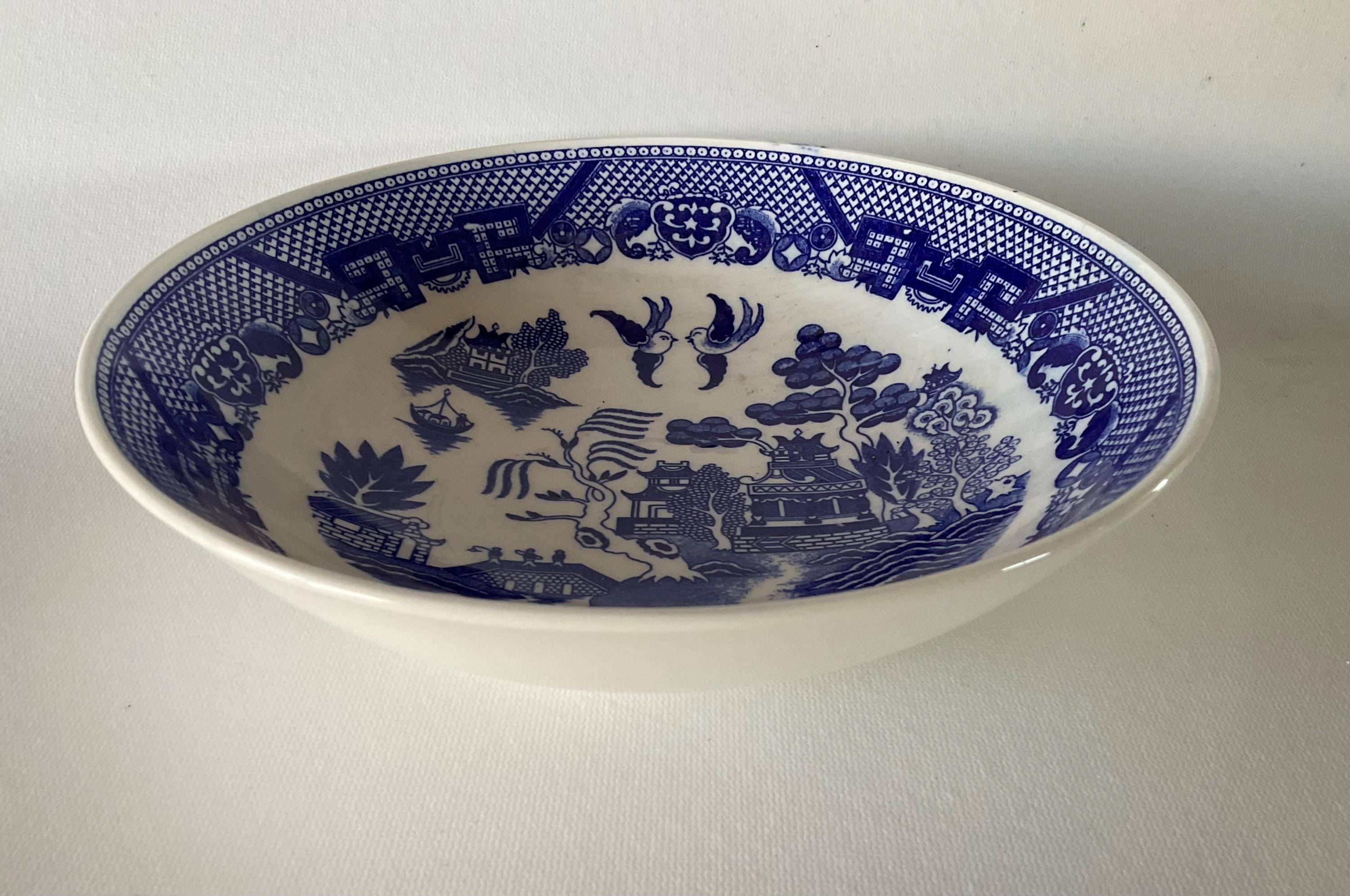 BLUE WILLOW Salad Serving BOWL 9 3/8 Porcelain Flair Circa 1930