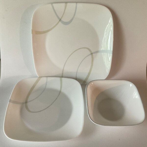 18 pc Corelle Vitrelle SAND and SKY Set Dinner Salad Plates, Soup/Cereal Bowls