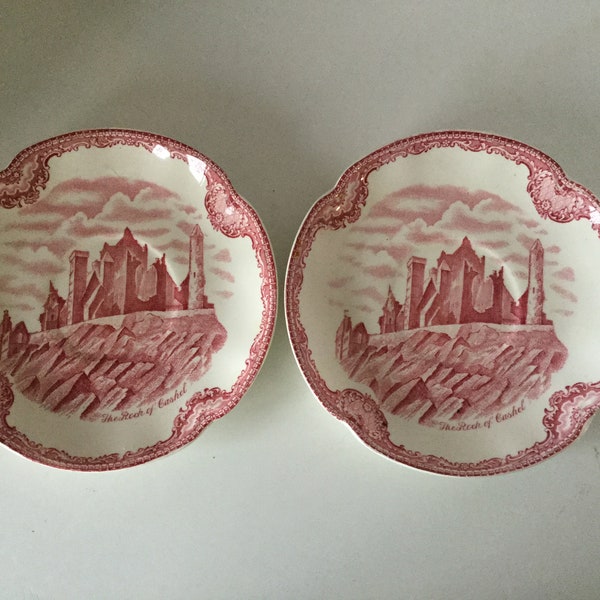 Pink OLD BRITAIN CASTLES 2 Large Saucers 6 1/4" Johnson Bros Early England Crown Mark