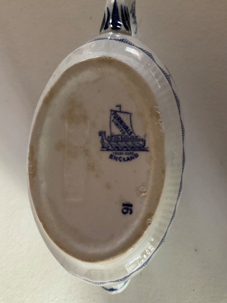 FURNIVALS England Blue DENMARK Gravy Boat Vintage Similar to Etsy
