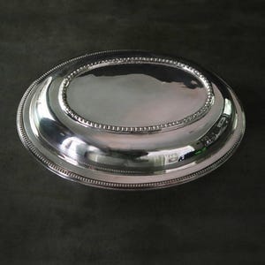 antique silver plate serving oval dish with lid