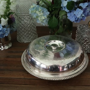 Antique silver plated large divided serving dish with lid