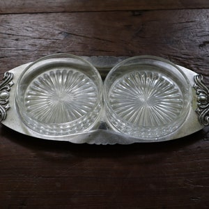 Vintage silver plated double plate with glass inserts