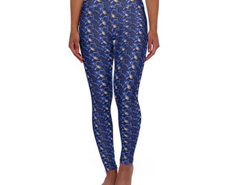 High-Waist Blue Floral Leggings Navy Orchid All-Over Print
