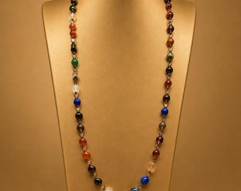 Multi Gemstone Sterling 9.25 Coiled Wrapped Yard Necklace Gift For Her