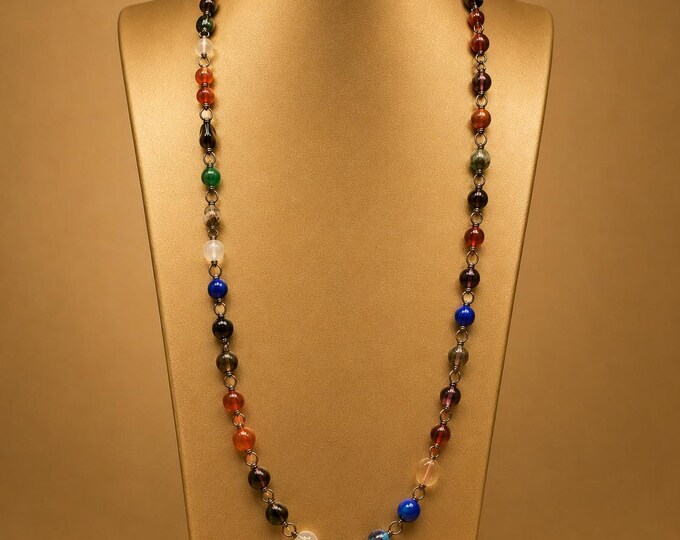 Multi Gemstone Sterling 9.25 Coiled Wrapped Yard Necklace Gift For Her