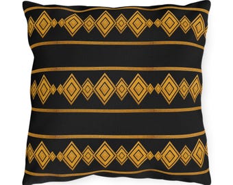 Geometric Diamond Decor Pillow | Black & Gold
