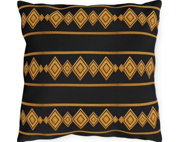 Geometric Diamond Decor Pillow | Black & Gold