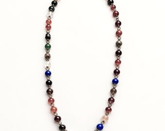 Multi Gemstone Sterling 9.25 Coiled Wrapped Yard Necklace Gift For Her