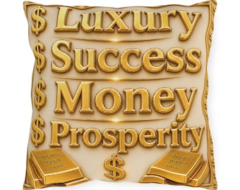 Gold Luxury Money Prosperity Pillow | Indoor Outdoor Pillow, Wealth Design