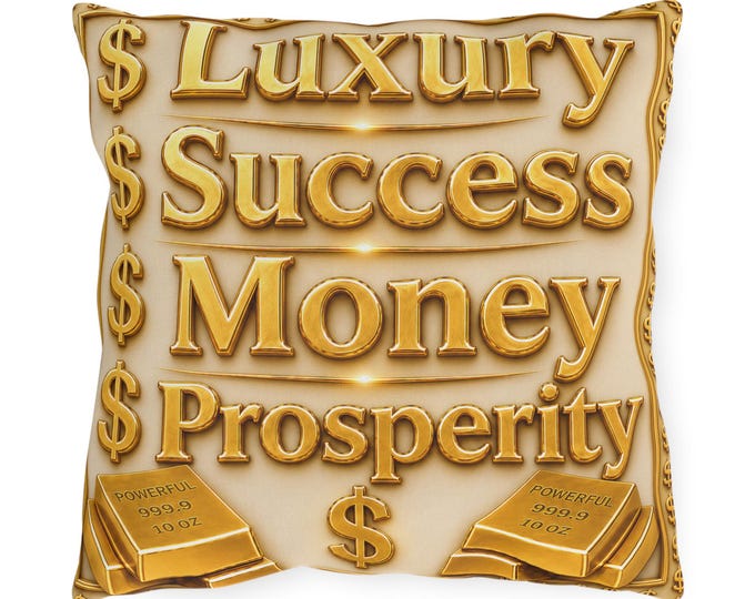Gold Luxury Money Prosperity Pillow | Indoor Outdoor Pillow, Wealth Design