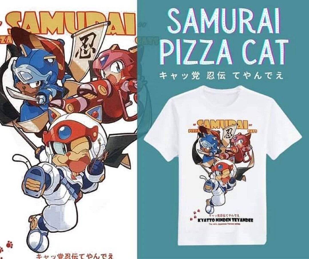 Samurai Pizza Cat Japanese Cartoon Anime White T shirt Etsy