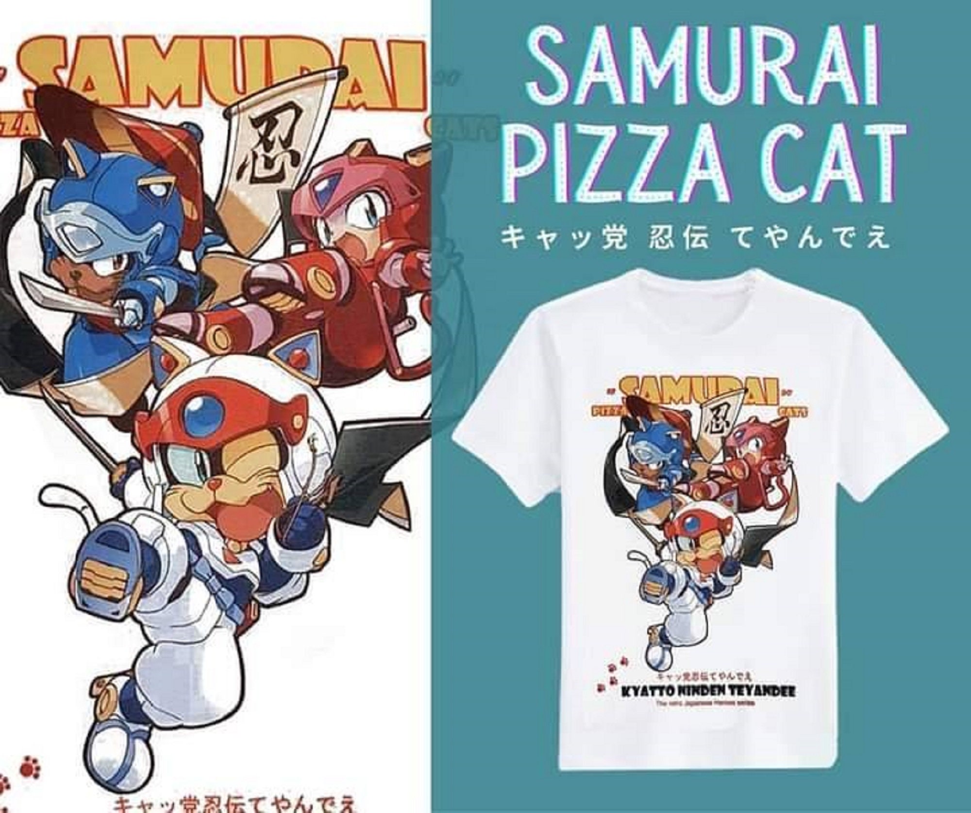 Samurai Pizza Cat, Japanese Cartoon Anime White Tshirt Etsy