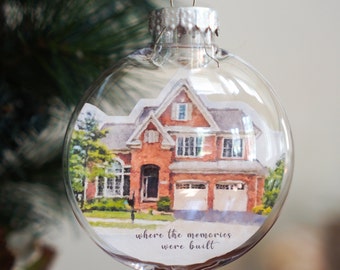 Aangepaste huis portret ornament, gepersonaliseerde aquarel huis ornament, nieuw huis cadeau, ontroerend geschenk, onroerend goed cadeau, slotcadeau