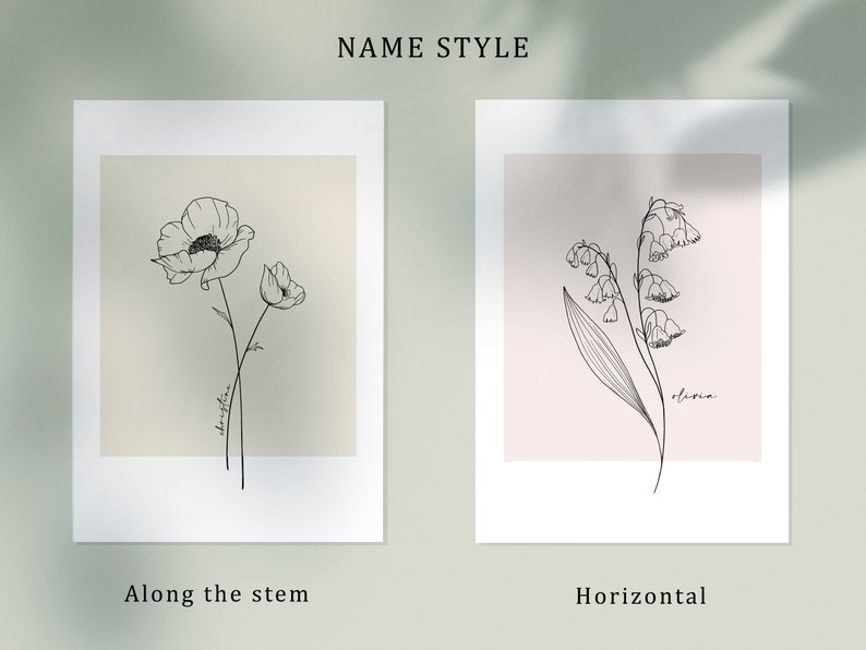 Birth Month Flower Print, Minimalist Flower Wall Art, Botanical Line