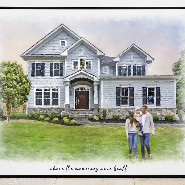 House Portrait, Add Family or Pets to House Portrait, Custom Watercolor House Portrait, Personalized Housewarming Gift