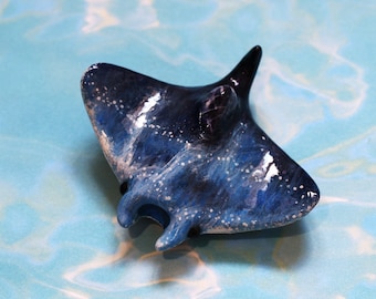 Sodalite Ocean Waves Manta Ray, Handcrafted Polymer Clay