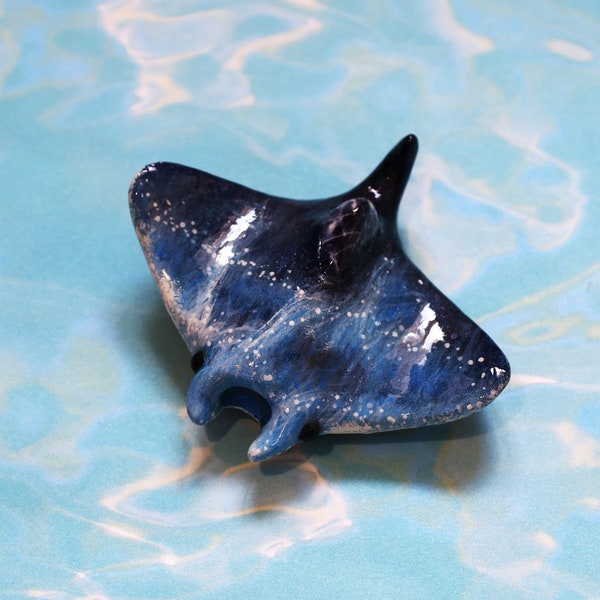 Sodalite Ocean Waves Manta Ray, Handcrafted Polymer Clay Charms, Glow in the Dark Animal Figures, Ocean and Marine Inspired