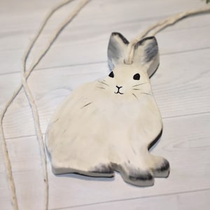Snowshoe Hare clay cute animal ornament handpainted christmas tree decoration hanging decoration