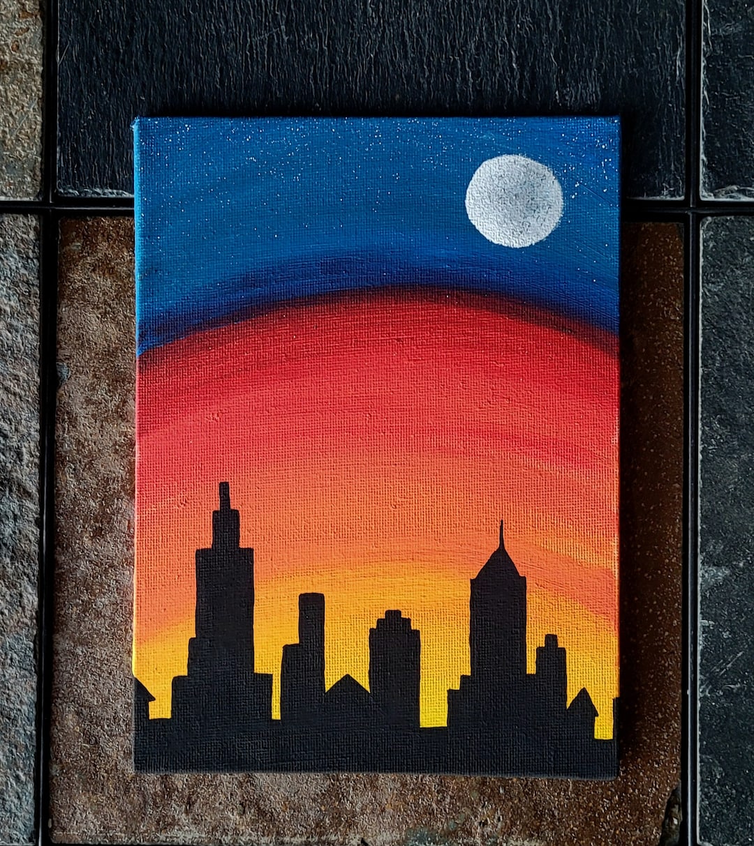 Sunset Cityscape Acrylic Painting Etsy
