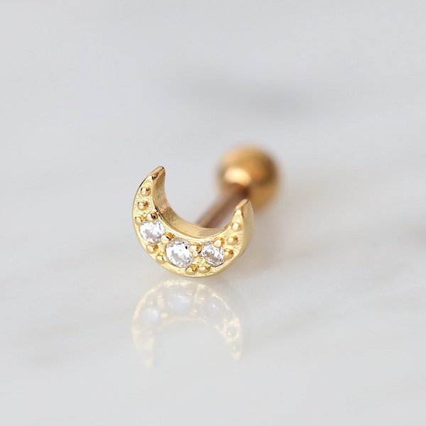 18K Gold Moon Stud • Tiny Moon Earrings • Paved Studs • Moon Tragus Studs • Ball Backs • Helix Studs • Conch Earring • Studs Earrings Set